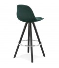 Tabouret snack mi-hauteur SPIRIT MINI en velours vert et pieds en bois noir - 