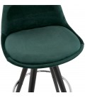 Tabouret snack mi-hauteur SPIRIT MINI en velours vert et pieds en bois noir - 