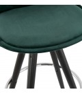 Tabouret snack mi-hauteur SPIRIT MINI en velours vert et pieds en bois noir - 