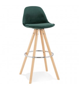 Tabouret de bar SPIRIT en velours vert et pieds en bois naturel