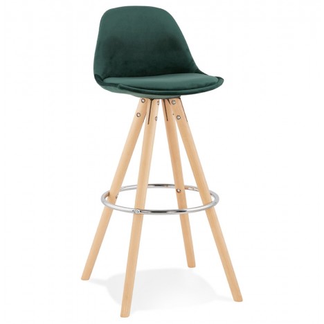 Tabouret de bar SPIRIT en velours vert et pieds en bois naturel - 