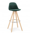 Tabouret de bar SPIRIT en velours vert et pieds en bois naturel - 