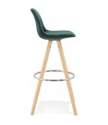 Tabouret de bar SPIRIT en velours vert et pieds en bois naturel - 