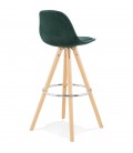 Tabouret de bar SPIRIT en velours vert et pieds en bois naturel - 