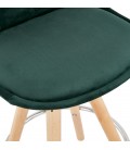 Tabouret de bar SPIRIT en velours vert et pieds en bois naturel - 