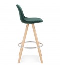 Tabouret snack mi-hauteur SPIRIT MINI en velours vert et pieds en bois naturel - 