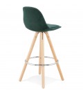 Tabouret snack mi-hauteur SPIRIT MINI en velours vert et pieds en bois naturel - 