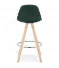 Tabouret snack mi-hauteur SPIRIT MINI en velours vert et pieds en bois naturel - 