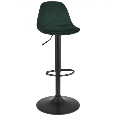 Tabouret réglable FINLEY en velours vert et pied en métal noir - 