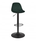 Tabouret réglable FINLEY en velours vert et pied en métal noir - 