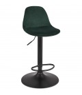 Tabouret réglable FINLEY en velours vert et pied en métal noir - 