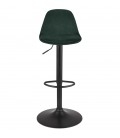 Tabouret réglable FINLEY en velours vert et pied en métal noir - 