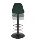 Tabouret réglable FINLEY en velours vert et pied en métal noir - 