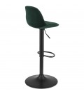 Tabouret réglable FINLEY en velours vert et pied en métal noir - 