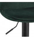 Tabouret réglable FINLEY en velours vert et pied en métal noir - 