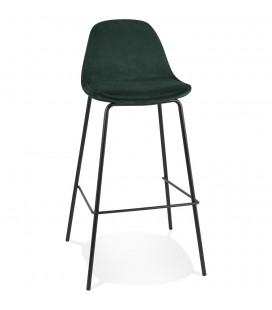 Tabouret de bar FENTON en velours vert et pied en métal noir