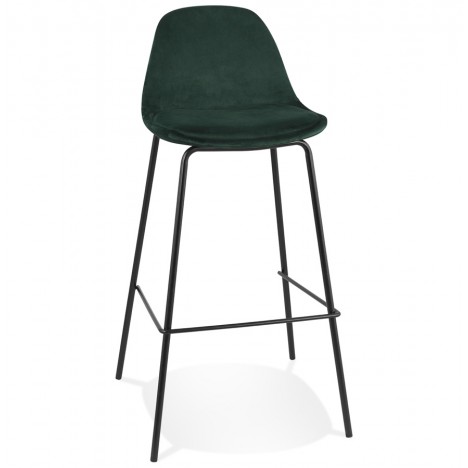 Tabouret de bar FENTON en velours vert et pied en métal noir - 