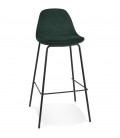 Tabouret de bar FENTON en velours vert et pied en métal noir - 