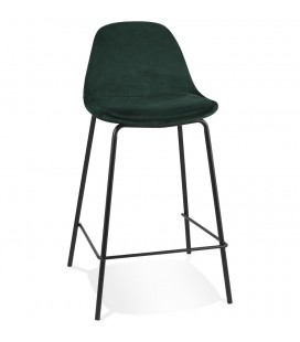 Tabouret snack mi-hauteur FENTON MINI en velours vert et pied en métal noir