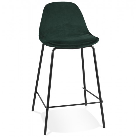 Tabouret snack mi-hauteur FENTON MINI en velours vert et pied en métal noir - 