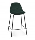 Tabouret snack mi-hauteur FENTON MINI en velours vert et pied en métal noir - 