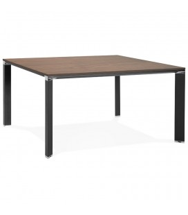 Table de réunion 140x140 cm ou bureau bench XLINE SQUARE en bois finition Noyer et métal noir