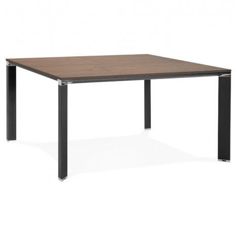 Table de réunion ou bureau bench XLINE SQUARE en bois finition Noyer et métal noir 140x140 cm - 