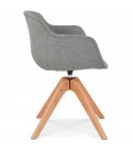 Chaise avec accoudoirs AMOS en tissu gris et pieds en bois naturel - 