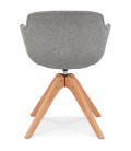 Chaise avec accoudoirs AMOS en tissu gris et pieds en bois naturel - 