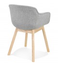 Chaise avec accoudoirs LAMBIC en tissu gris clair et pieds en bois naturel - 