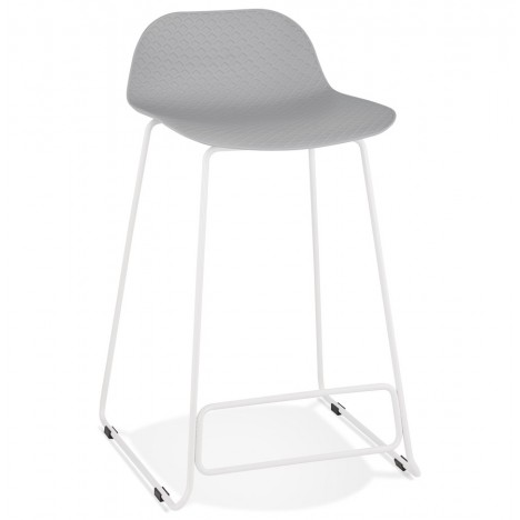 Tabouret snack mi-hauteur BABYLOS MINI gris avec pieds en métal blanc - 