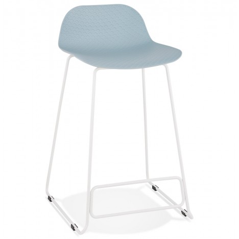 Tabouret snack mi-hauteur BABYLOS MINI bleu avec pieds en métal blanc - 