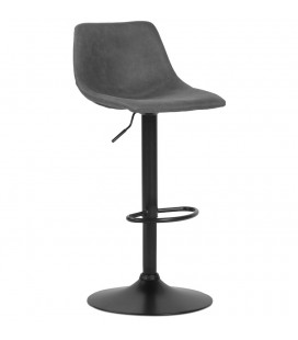 Tabouret réglable design OMALET en microfibre gris foncé et pied en métal noir