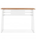 Table de bar haute NIKI en bois massif et pied en métal blanc 150x60 cm - 