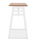 Table de bar haute NIKI en bois massif et pied en métal blanc 150x60 cm - 