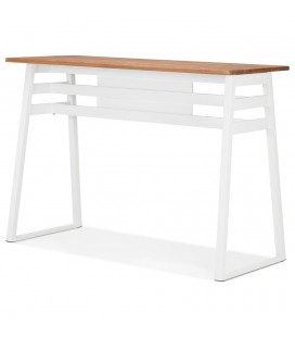 Table de bar haute NIKI en bois massif et pied en métal blanc 150x60 cm