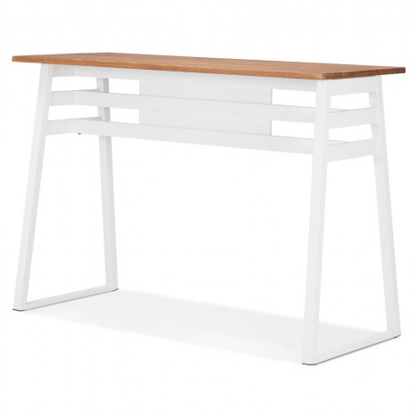 Table de bar haute NIKI en bois massif et pied en métal blanc 150x60 cm - 