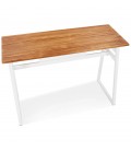 Table de bar haute NIKI en bois massif et pied en métal blanc 150x60 cm - 