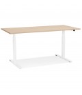 Bureau assis debout électrique TRONIK blanc avec plateau en bois finition naturelle 140x70 cm - 