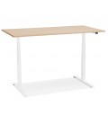 Bureau assis debout électrique TRONIK blanc avec plateau en bois finition naturelle 140x70 cm - 