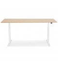 Bureau assis debout électrique TRONIK blanc avec plateau en bois finition naturelle 140x70 cm - 