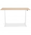 Bureau assis debout électrique TRONIK blanc avec plateau en bois finition naturelle 140x70 cm - 