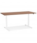 Bureau assis debout électrique TRONIK blanc avec plateau en bois finition Noyer 140x70 cm - 