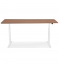 Bureau assis debout électrique TRONIK blanc avec plateau en bois finition Noyer 140x70 cm - 