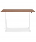 Bureau assis debout électrique TRONIK blanc avec plateau en bois finition Noyer 140x70 cm - 