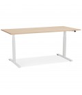 Bureau réglable en hauteur électrique TRONIK blanc avec plateau en bois finition naturelle 160x80 cm - 