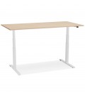 Bureau réglable en hauteur électrique TRONIK blanc avec plateau en bois finition naturelle 160x80 cm - 