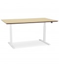 Bureau assis-debout électrique BIONIK'avec plateau en bois finition naturelle et pied en métal blanc 150x70 cm - 