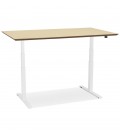 Bureau assis-debout électrique BIONIK'avec plateau en bois finition naturelle et pied en métal blanc 150x70 cm - 