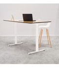 Bureau assis-debout électrique BIONIK'avec plateau en bois finition naturelle et pied en métal blanc 150x70 cm - 